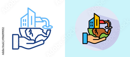 Environmental Damage lineisometric color illustration