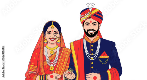 Indian Wedding Couple Bride Groom Traditional Attire Celebration
