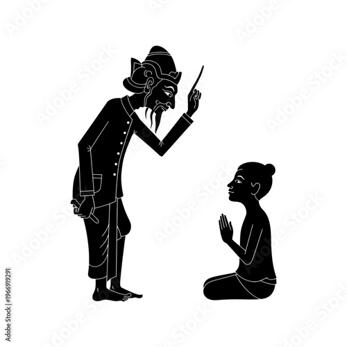 Black and White Silhouette of Wayang Kulit Character.