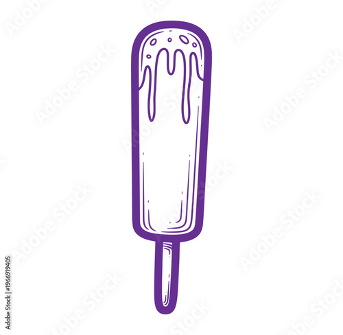 purple ice cream bar with dripping effect on top side view
