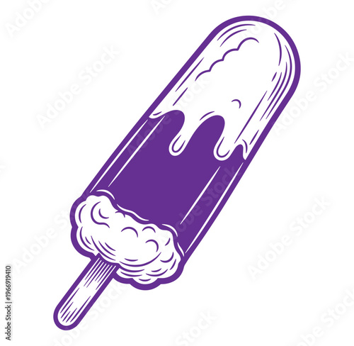 purple ice cream bar with melting ice cream on a stick sweet treat