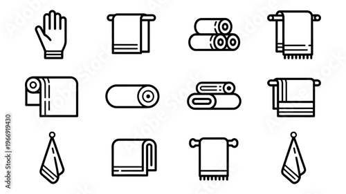A collection of various outline style towel and glove icons displayed.