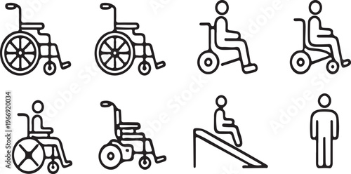 accessibility wheelchair elevator symbol outline icon set vector illustration 