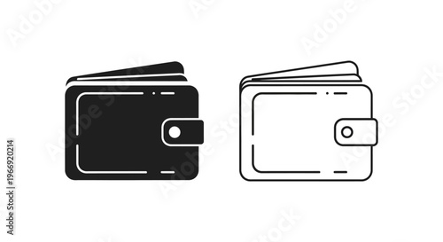 a black and white wallet with a snap closure Vector