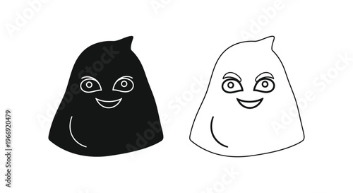 a black and white cartoon ghost with a smiling face Vector