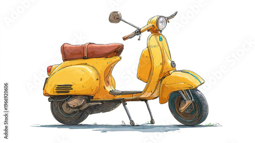 Vintage Yellow Vespa Scooter Illustration