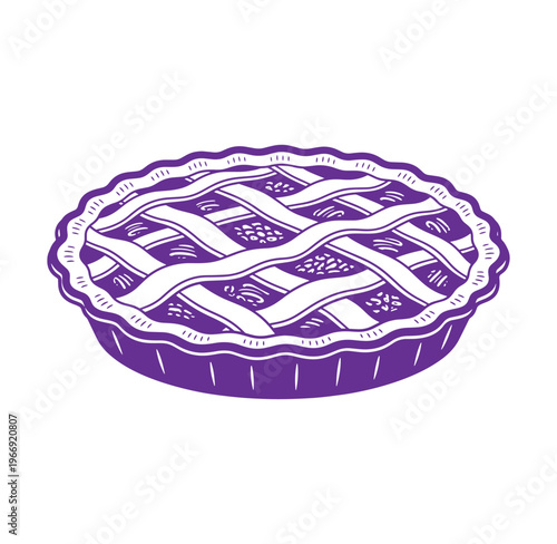 Purple pie with lattice crust on white background