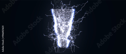 Lightning Thunderbolt Energy Tornado Hurricane Typhoon, Digital Bolt Abstract AI Data Science Funnel Stream, Cyber Technology Flow Process Symbol, Mind Neural Network Concept. Vector Illustration