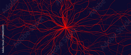 Blood Vessel Vein Wireframe Background, Micro Vascular Veins Lines Structure, Cardio Surgery Medicine Concept. Medical Endovascular Neurovascular Science Therapy Graphic. Vector Illustration.