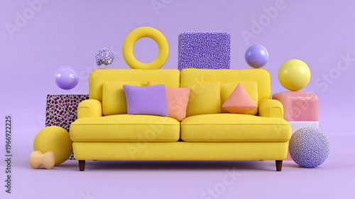 Creative 3D Yellow Sofa Geometric Scene
