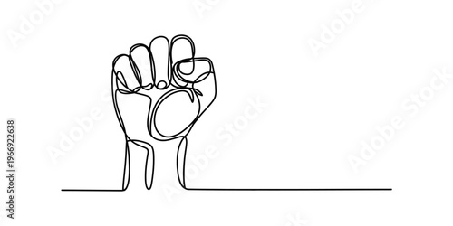 A single continuous line drawing of a clenched fist representing strength and unity of purpose. Vector, illustration