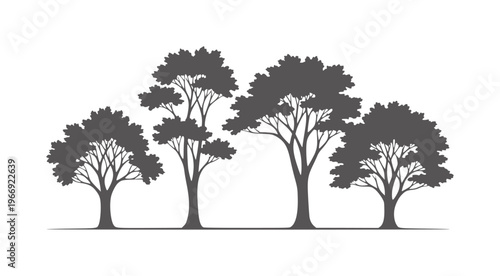 Dark grey silhouette of a cluster of trees a white nature