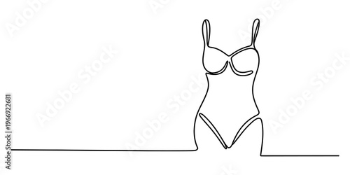 Minimalist one line drawing of a stylish ladies swimsuit isolated on a clean white background Vector, illustration