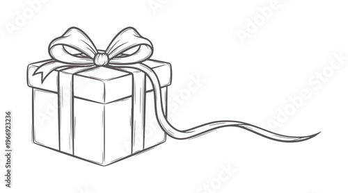 Hand drawn of a gift box with a ribbon and bow outline