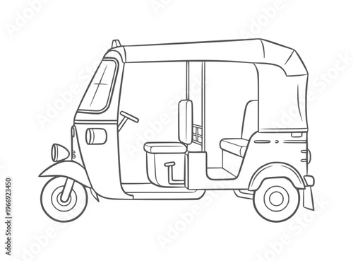 Line of a three wheeled auto rickshaw with canopy vehicle