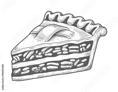 Of a slice of fruit pie with flaky crust and filling pastry