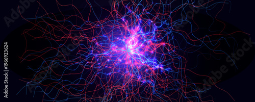 Ai Neural Network Synapse Data Quantum Electricity Energy Cyber Connectivity Abstract Technology Digital Signal Innovation Algorithm Deep Analytics Circuit Plasma Neon Background. Vector Illustration