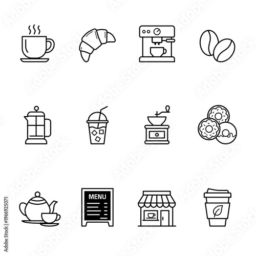 12 Coffee Shop and Cafe Culture Line Icons