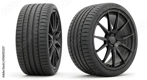 High-performance car tires mounted on stylish alloy wheels for optimal road grip.