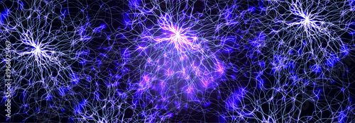 Neural Network Brain Neurone Synapse Connections Lightning Ball Energy Glow. Machine Learning Technology Background for AI Data Flow, BigData, Medical Science Research, Biotech. Vector illustration