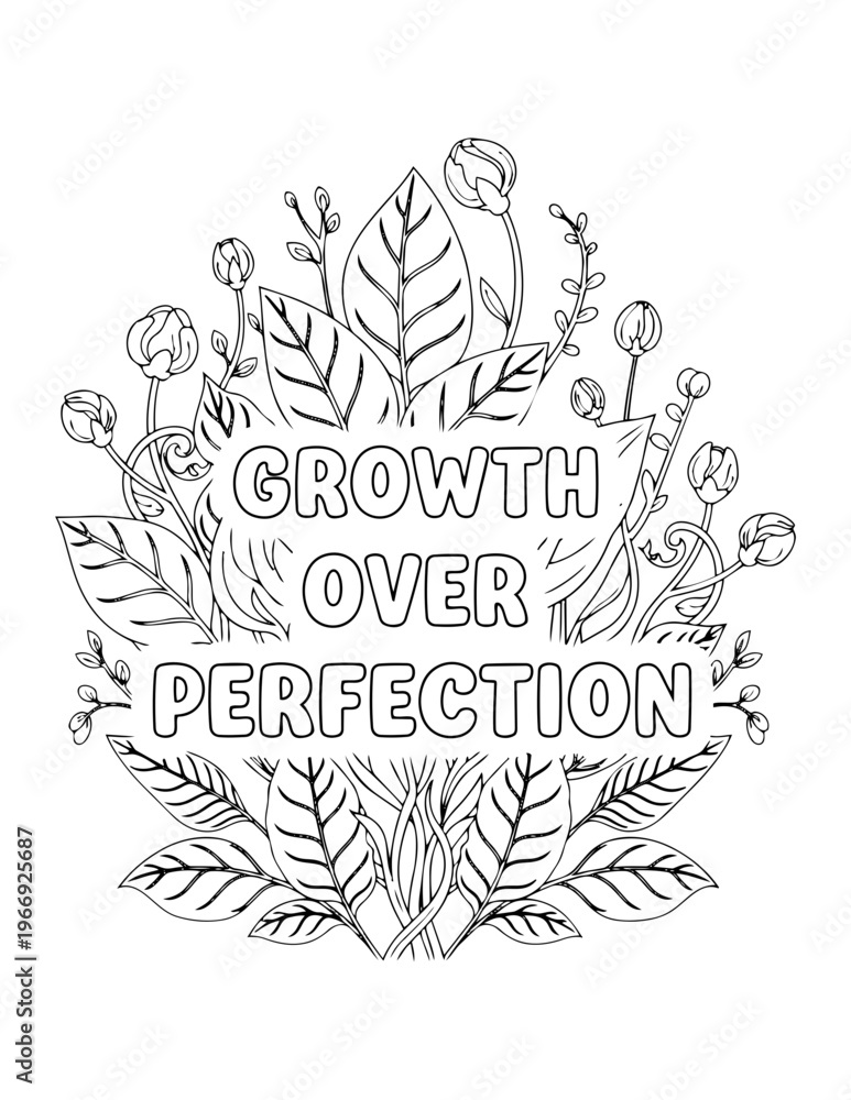 Obraz premium Adult coloring page with growth over perfection affirmation