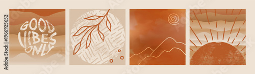 Boho Square Poster Set with Good Vibes Typography