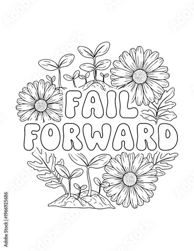 Affirmations coloring page with flowers and plants for adults to practice positive self talk