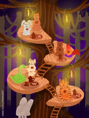 tea time on the tree with friends
