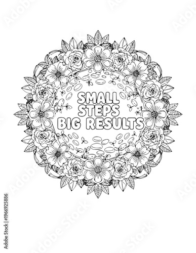 Affirmations coloring page with floral mandala design for adult stress relief