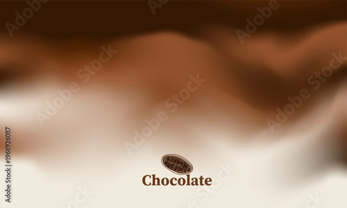 Abstract blurred brown gradient background with minimalist cocoa bean logo and chocolate text. Perfect for sweet dessert packaging, luxury food brand identity, and warm creamy coffee backdrop design.