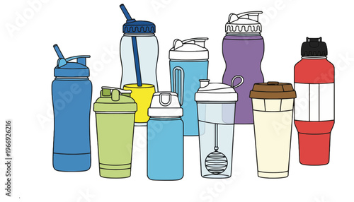 Bottle colorful vector illustration of various water and coffee bottles