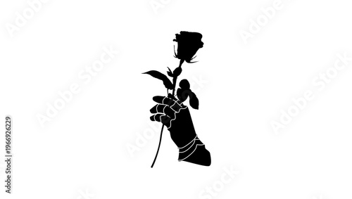 the knight's hand holds a flower, black isolated silhouette