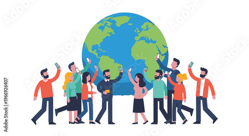 Diverse Global Community Engages with Smartphones, Symbolizing Worldwide Connectivity and Digital Interaction. People Capture Moments and Share Experiences Across the Planet