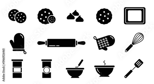 Comprehensive set of essential kitchen and baking tools, equipment, and ingredients for culinary preparation, cooking, and creating delicious homemade treats and desserts