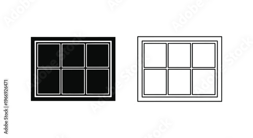 a black and a white window with six panes Vector