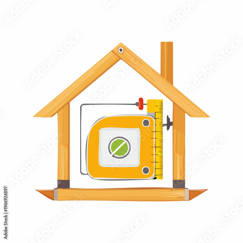 House frame with measuring tape tool inside, construction and building