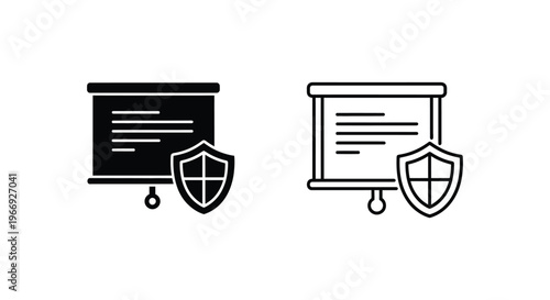 black and white icons of a shield protecting a document Vector