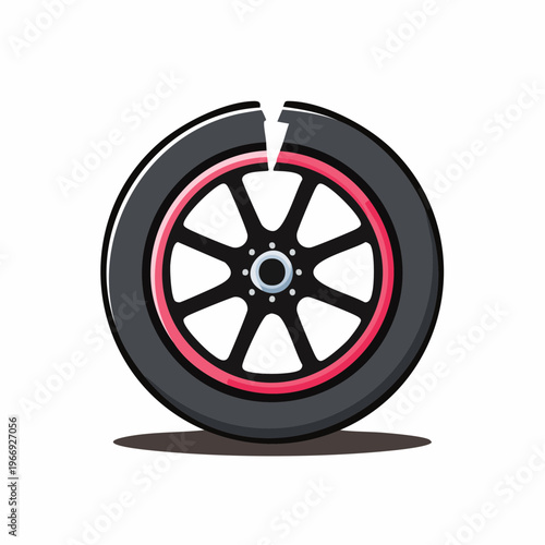 Cartoon Tire with Damage, Isolated Illustration of Car Wheel Puncture