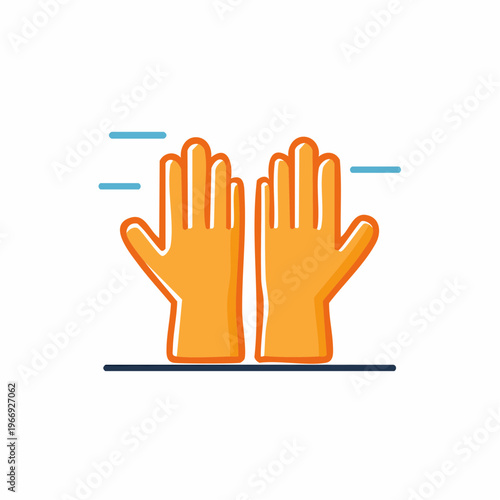 Orange rubber gloves cleaning vector icon illustration