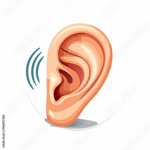 Illustration of a human ear with sound waves, hearing concept