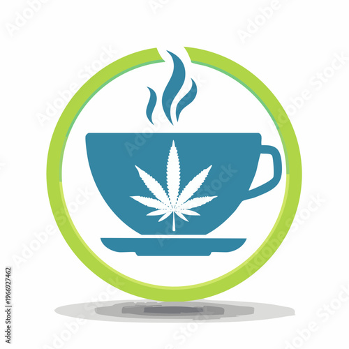 Cannabis tea cup icon emblem logo for medical or recreational use illustration