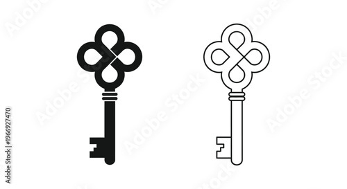 a pair of antique skeleton keys with a flower-shaped bow Vector