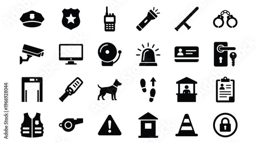 Security Icons Set Collection of Law Enforcement and Safety Symbols