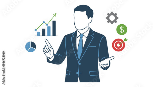 Businessman presenting financial data in a modern vector illustration style