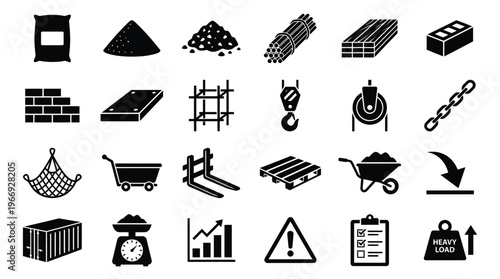 Construction Materials and Tools Icons Set