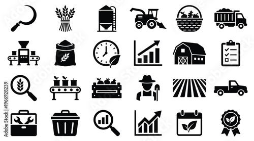 Agriculture Icons Set Farming Tools Equipment Technology