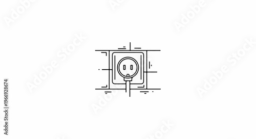 An electrical outlet with a plug inserted, drawn in a minimalist line art style