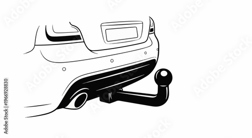Detailed illustration of a vehicle's rear bumper with a tow hitch