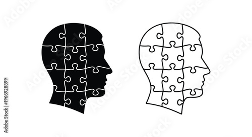 puzzle pieces forming two human heads side by side Vector
