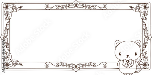 Cute cat decorative frame with floral ornaments blank space for text
